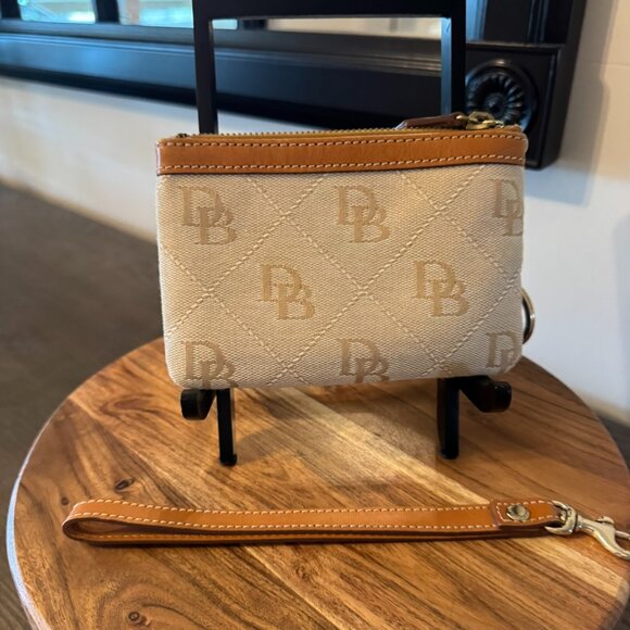 Dooney & Bourke DB Monogram Canvas & Leather Wristlet — Vintage Chic - Picture 1 of 6